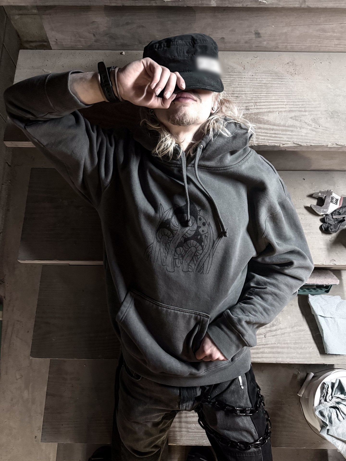 Charcoal Mushroom Buddy Hoodie